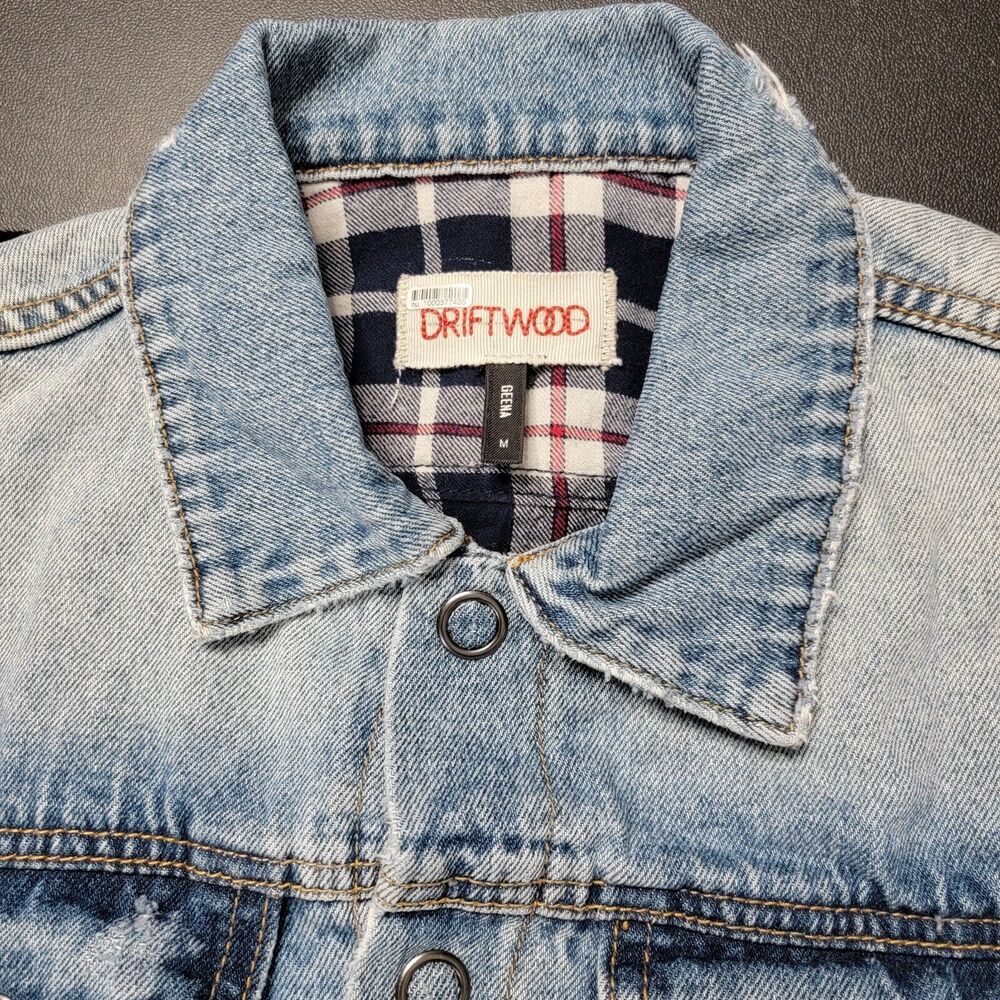 Driftwood Distressed Lined Denim Snap Jacket Med Western Cowgirl